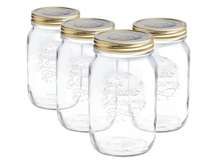 1.5L Quattro Stagioni Mason Glass Drinking Jars - Pack of Four - By Bormioli Rocco For Sale