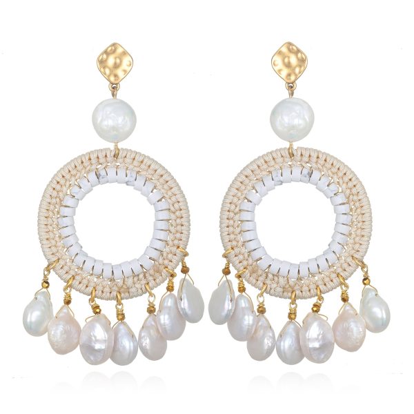 Sunrise Pearl Fringe Statement Earrings For Cheap