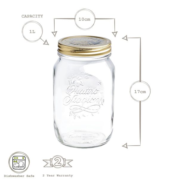 1L Quattro Stagioni Glass Food Preserving Jar - By Bormioli Rocco Online Sale