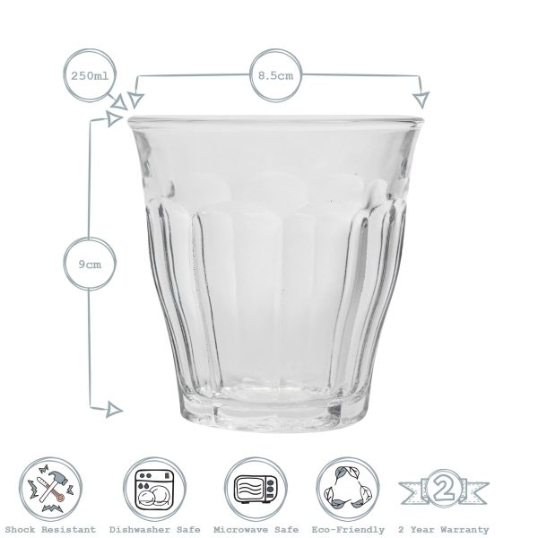 250ml Picardie Water Glasses - Pack of Six - By Duralex Online Sale