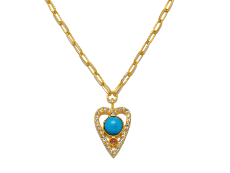 Turquoise Open Heart Pendant Necklace For Cheap