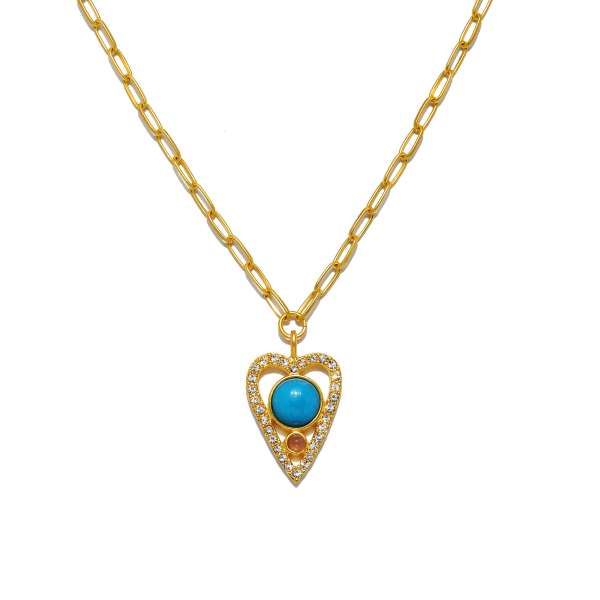 Turquoise Open Heart Pendant Necklace For Cheap