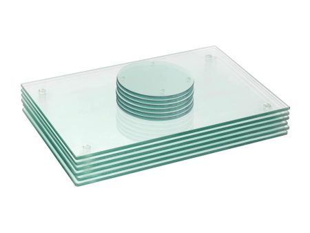 12pc Rectangle Glass Placemats & Round Coasters Set - 30cm x 20cm - Clear - By Harbour Housewares Sale