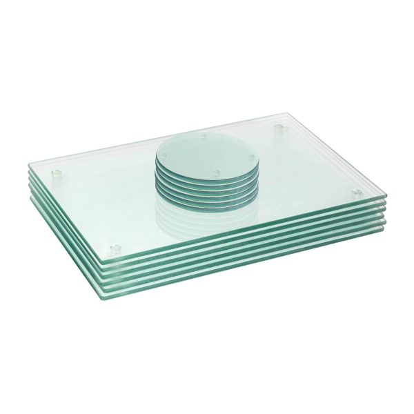 12pc Rectangle Glass Placemats & Round Coasters Set - 30cm x 20cm - Clear - By Harbour Housewares Sale