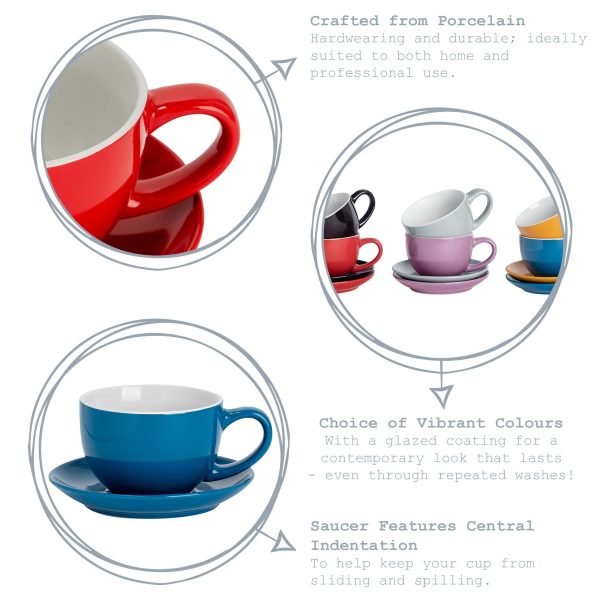 250ml Coloured China Cappuccino Cup & Saucer Set - By Argon Tableware Sale