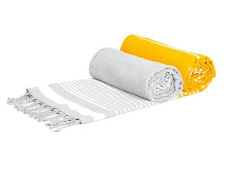 160cm x 90cm Grey & Yellow Deluxe Turkish Cotton Towels Set - Pack of Two - By Nicola Spring Online Hot Sale