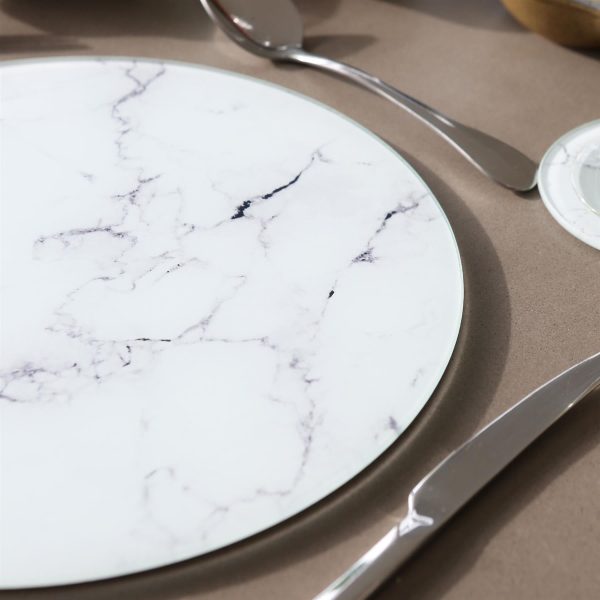 12pc Round Glass Placemats & Round Coasters Set - 30cm - Marble - By Harbour Housewares Fashion