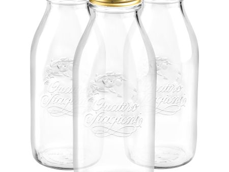 1L Quattro Stagioni Glass Bottles with Screw Top Lid - Pack of Three - By Bormioli Rocco Hot on Sale