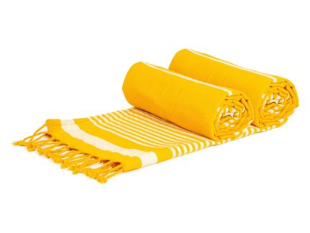 160cm x 90cm Yellow Deluxe Turkish Cotton Towels Set - Pack of Two - By Nicola Spring For Discount