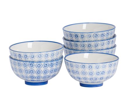 12cm Hand Printed China Rice Bowls - Pack of Six - By Nicola Spring Online