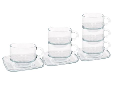 12pc 270ml Cozy Stacking Glass Coffee Cups & Saucer Set - By LAV Cheap