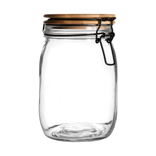 1L Glass Storage Jar with Wooden Clip Lid - By Argon Tableware For Cheap