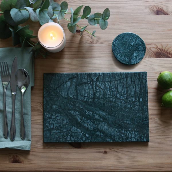 12pc Rectangle Marble Placemats & Round Coasters Set - 30cm x 20cm - Green - By Argon Tableware Hot on Sale