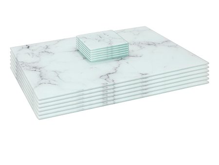 12pc Rectangle Glass Placemats & Square Coasters Set - 40cm x 30cm - Marble - By Harbour Housewares For Discount