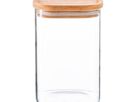 1.1L Square Glass Storage Jar with Wooden Lid - By Argon Tableware Cheap