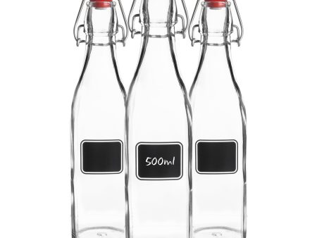 500ml Lavagna Glass Swing Bottles with Chalkboard Label - Pack of 3 - By Bormioli Rocco Online Sale