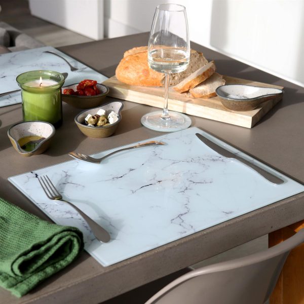 12pc Rectangle Glass Placemats & Round Coasters Set - 40cm x 30cm - Marble - By Harbour Housewares Online