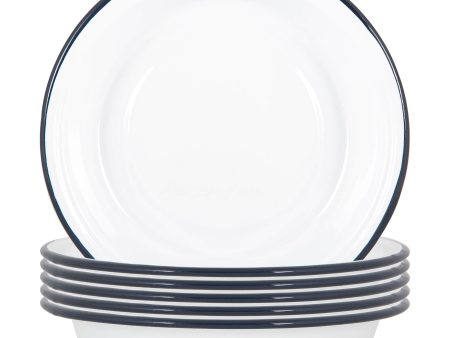 22.5cm White Enamel Deep Bowls - Pack of Six - By Argon Tableware Online