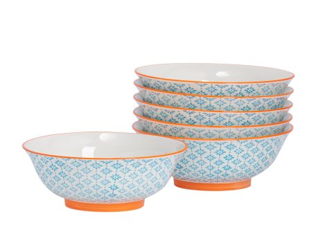 21.5cm Hand Printed China Serving Bowls - Pack of Six - By Nicola Spring Fashion