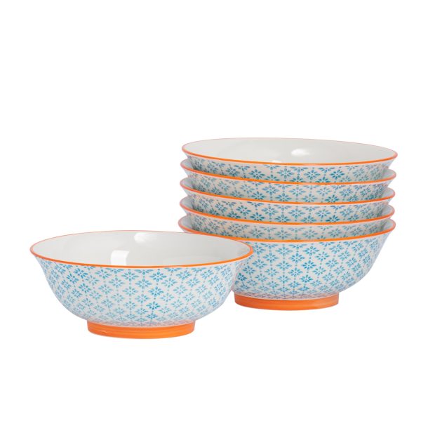 21.5cm Hand Printed China Serving Bowls - Pack of Six - By Nicola Spring Fashion