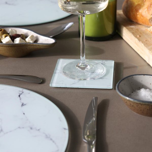 12pc Round Glass Placemats & Square Coasters Set - 30cm - Marble - By Harbour Housewares Hot on Sale