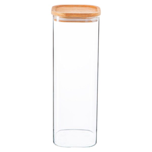 2.2L Square Glass Storage Jar with Wooden Lid - By Argon Tableware on Sale