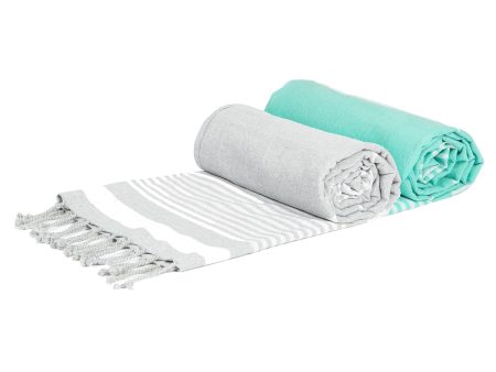 160cm x 90cm Aqua & Grey Deluxe Turkish Cotton Towels Set - Pack of Two - By Nicola Spring Cheap