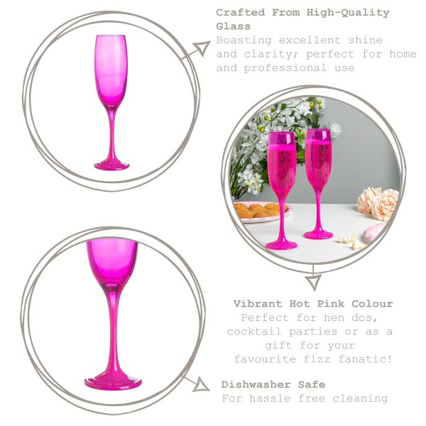 220ml Glass Champagne Flutes - Pink - Pack of Six - By Argon Tableware Hot on Sale