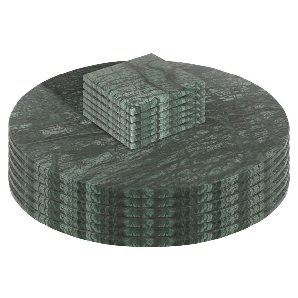 12pc Round Marble Placemats & Square Coasters Set - 30cm - Green - By Argon Tableware For Cheap