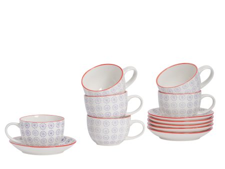 250ml Hand Printed Cappuccino Cups & Saucers - Pack of Six - By Nicola Spring Online now