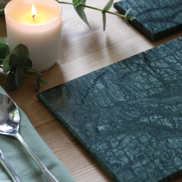 12pc Rectangle Marble Placemats & Square Coasters Set - 30cm x 20cm - Green - By Argon Tableware Supply