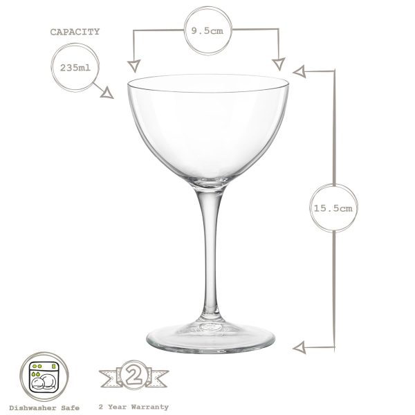 235ml Bartender Novecento Martini Glasses - Pack of Six - By Bormioli Rocco Online