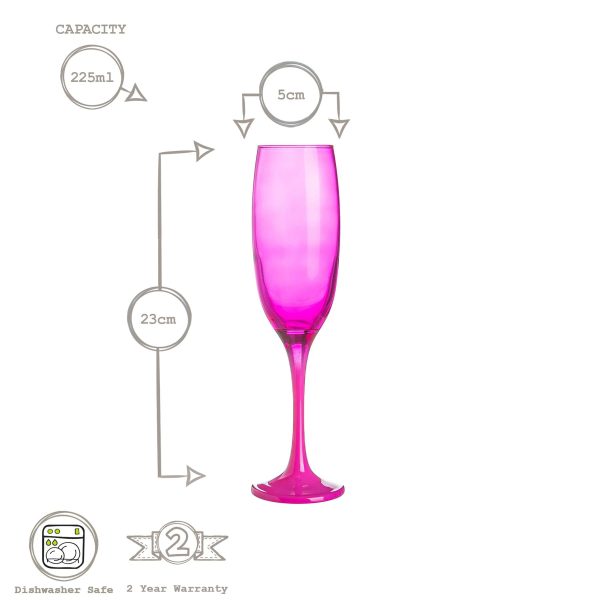 220ml Glass Champagne Flutes - Pink - Pack of Two - By Argon Tableware Sale