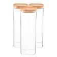 2.2L Square Glass Storage Jars with Wooden Lid - Pack of 3 - By Argon Tableware For Sale