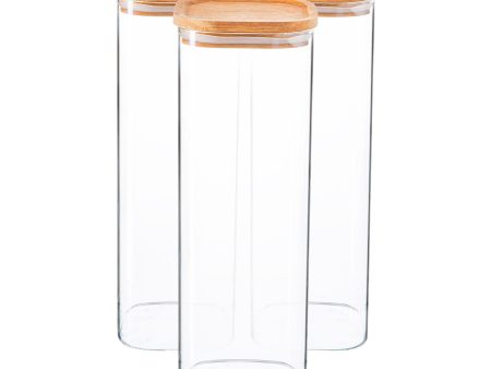 2.2L Square Glass Storage Jars with Wooden Lid - Pack of 3 - By Argon Tableware For Sale