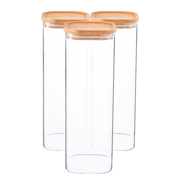 2.2L Square Glass Storage Jars with Wooden Lid - Pack of 3 - By Argon Tableware For Sale