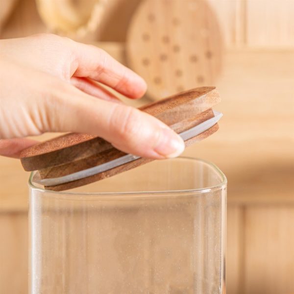 2.2L Square Glass Storage Jars with Wooden Lid - Pack of 3 - By Argon Tableware For Sale