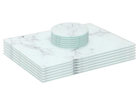 12pc Rectangle Glass Placemats & Round Coasters Set - 30cm x 20cm - Marble - By Harbour Housewares Online now