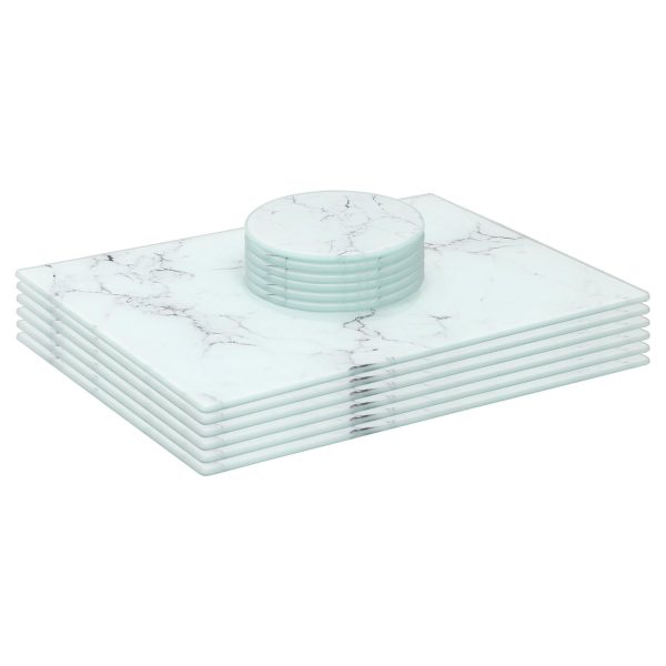 12pc Rectangle Glass Placemats & Round Coasters Set - 30cm x 20cm - Marble - By Harbour Housewares Online now