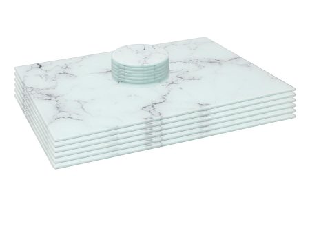 12pc Rectangle Glass Placemats & Round Coasters Set - 40cm x 30cm - Marble - By Harbour Housewares Online