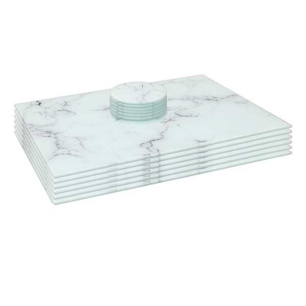 12pc Rectangle Glass Placemats & Round Coasters Set - 40cm x 30cm - Marble - By Harbour Housewares Online