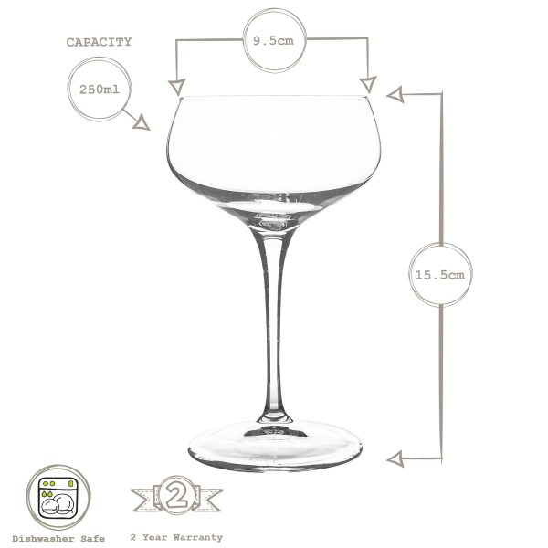 250ml Bartender Novecento Cocktail Glasses - Pack of Six - By Bormioli Rocco Hot on Sale