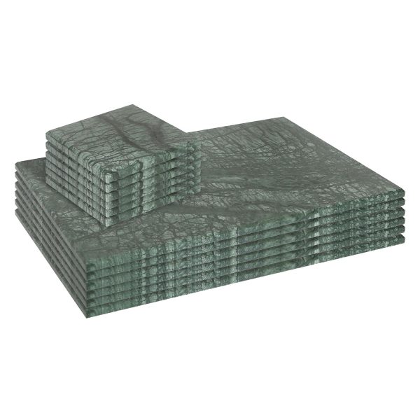 12pc Rectangle Marble Placemats & Square Coasters Set - 30cm x 20cm - Green - By Argon Tableware Supply