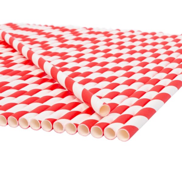 19.5cm Red Stripe Paper Straws - Pack of 40 - By Ashley Fashion