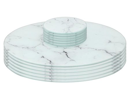 12pc Round Glass Placemats & Round Coasters Set - 30cm - Marble - By Harbour Housewares Fashion