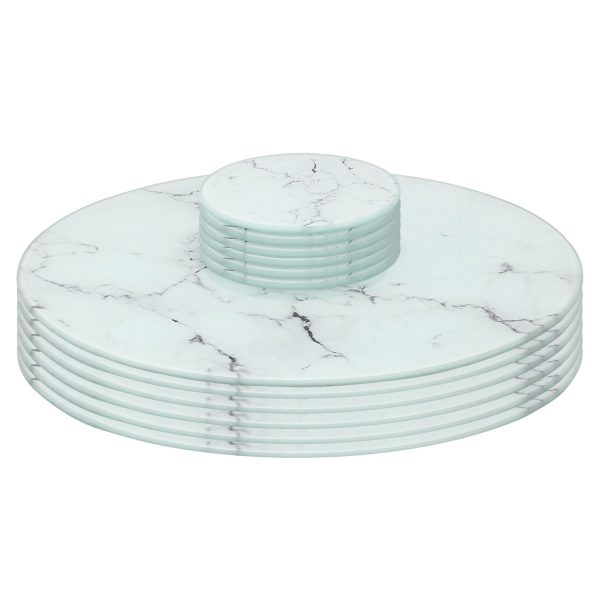 12pc Round Glass Placemats & Round Coasters Set - 30cm - Marble - By Harbour Housewares Fashion