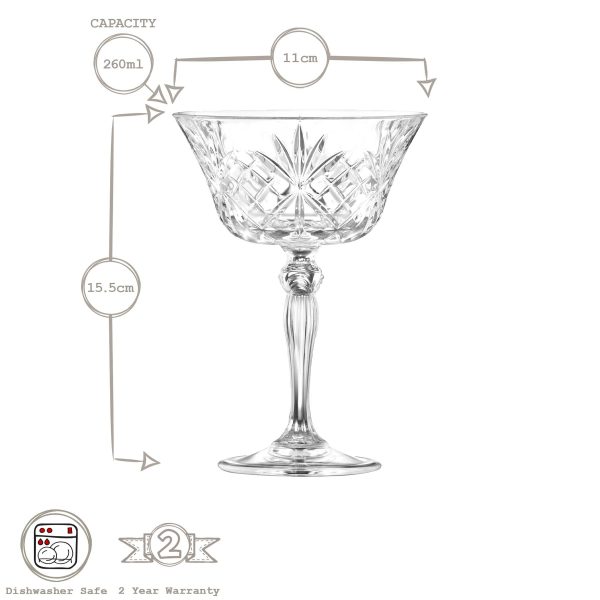 260ml Melodia Glass Champagne Saucers - Pack of Six - By RCR Crystal Online now