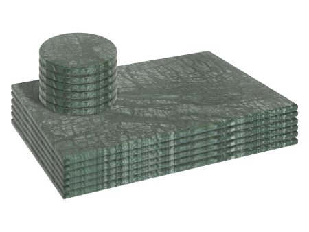 12pc Rectangle Marble Placemats & Round Coasters Set - 30cm x 20cm - Green - By Argon Tableware Hot on Sale