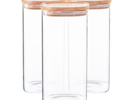 1.5L Square Glass Storage Jars with Wooden Lid - Pack of 3 - By Argon Tableware Discount