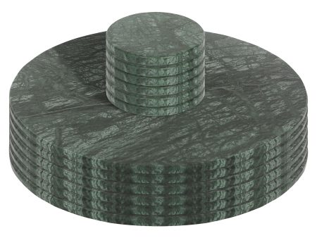 12pc Round Marble Placemats & Round Coasters Set - 30cm - Green - By Argon Tableware Online